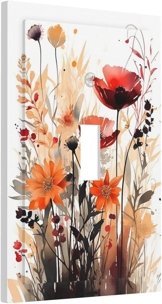 Decorative Light Switch Cover Country Watercolor Flowers Art Wildflower 1 Gang Single Toggle Decorator Outlet Wall Plate Device Electrical Faceplate Switchplates for Bedroom Cabin Decor