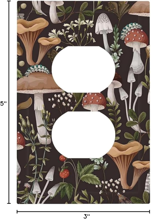 Vintage Boho Hippie Plant Mushroom 1 Gang Outlet Plate Covers Decorative Single Duplex Wall Plate Electrical Receptacle Light Switch Cover Electric Switchplate Country Decor