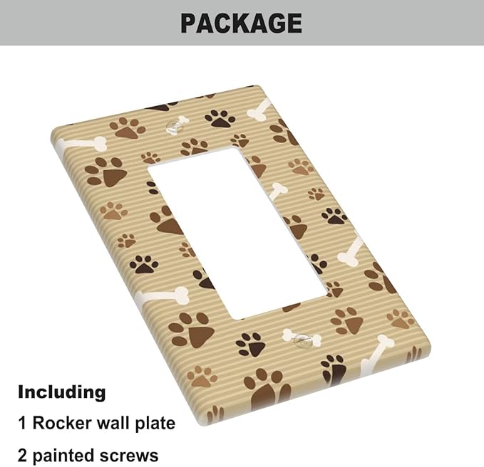 Paw Print Brown Single Rocker Switch Plate Dog Bone and Paw Decorator Rocker Wall Plate 1 Gang Lightswitch Cover Home Decorative Office