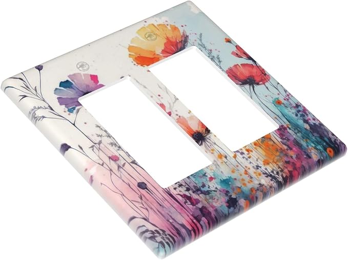 Light Switch Cover Plate Abstract Floral watercolor flowers 2 Gang Wall Plates Double Rocker Outlet Covers Wildflower Decorative GFCI Receptacle Electrical Switchplate for Home Decor