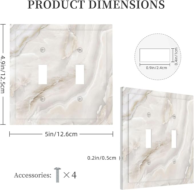 Abstract Luxury White Marble Texture Decorative Switch Plates 2 Gang Double Toggle Outlet Light Switch Cover Wall Plate Electrical Faceplate for Bathroom Kitchen Living Room Decor