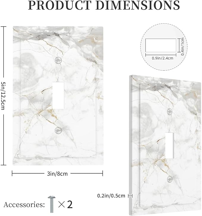White Marbling Golden Stream Lines Print Decorative Light Switch Cover 1 Gang Single Toggle Device Electrical Faceplate Switchplates Decorator Outlet Wall Plate for Bathroom Kitchen Decor
