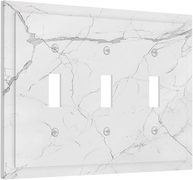 Decorative Switch Plates White Grey Abstract Modern Marble 3 Gang Wall Plate Triple Toggle Light Switch Cover Faceplate Electrical Wall Panels for Bathroom Kitchen Decor