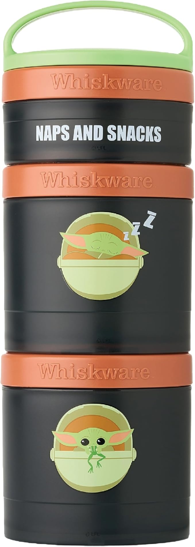 Whiskware Star Wars Stackable Snack Containers for Kids and Toddlers, 3 Stackable Snack Cups for School and Travel, The Child Naps & Snacks - Green/Orange/Grey