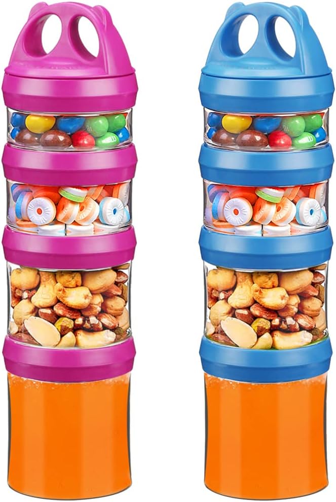 BeneLabel Stackable Food Storage Containers with Twist Lock System - BPA-Free Tritan Containers for Travel, Formula, Protein Powder, Snacks - Leakproof & Dishwasher Safe (Red and Blue, 31oz per)