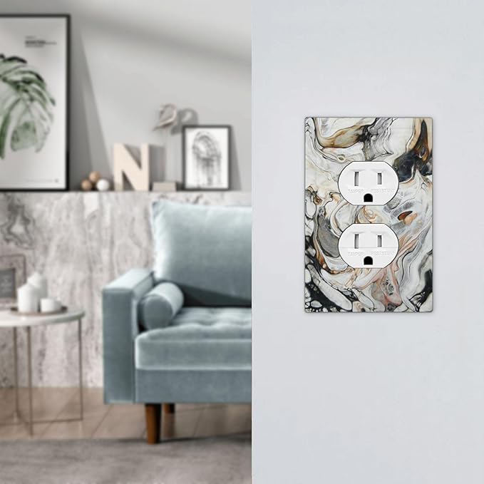 Black Gold Marble Texture Modern Abstract Print Outlet Covers 1 Gang Duplex Light Switch Cover Decorative Switch Plates Electrical Receptacle Faceplate Wall Plate for Bathroom Kitchen Decor