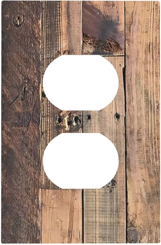 Rustic Brown Wood Plank Vintage Country Wooden Board Outlet Covers 1 Gang Duplex Light Switch Cover Decorative Switch Plates Electrical Receptacle Faceplate Wall Plate for Farmhouse Home Decor