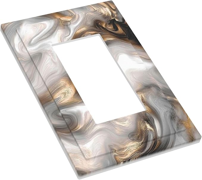 Decorative Outlet Covers Grey Brown Swirl Marble Texture 1 Gang Single Rocker Light Switch Cover Plate Wall Plates Gfci Faceplate For Bathroom Kitchen Decor