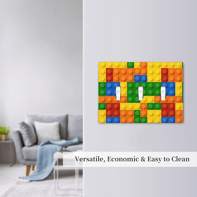 Building Blocks Theme Colored Bricks Print Decorative Switch Plates 3 Gang Wall Plate Triple Toggle Light Switch Cover Faceplate Electrical Wall Panels for Room Office Home Decor