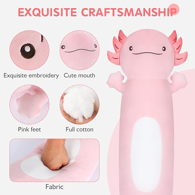 Dalmao 22" Giant Pink Axolotl Stuffed Animal, Cute Soft Long Axolotl Plush Large Body Pillow Big Squishy Plushies Toy, Gift for Kids, Boys, Birthdays