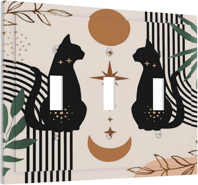 70s Mid Century Boho Abstract Cat 3 Gang Light Switch Plate Decorative Triple Toggle Wall Plate Cover Electrical Faceplate Switch Face Plate