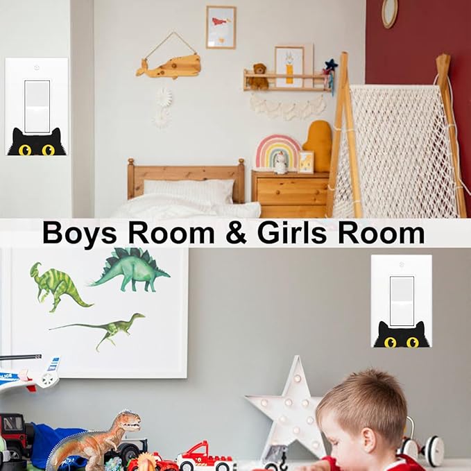 Cute Black Cat 1-Gang Rocker Wall Plate, Cartoon Cat Pet Lover Switch Plate for Living Room, Bedroom & Bathroom