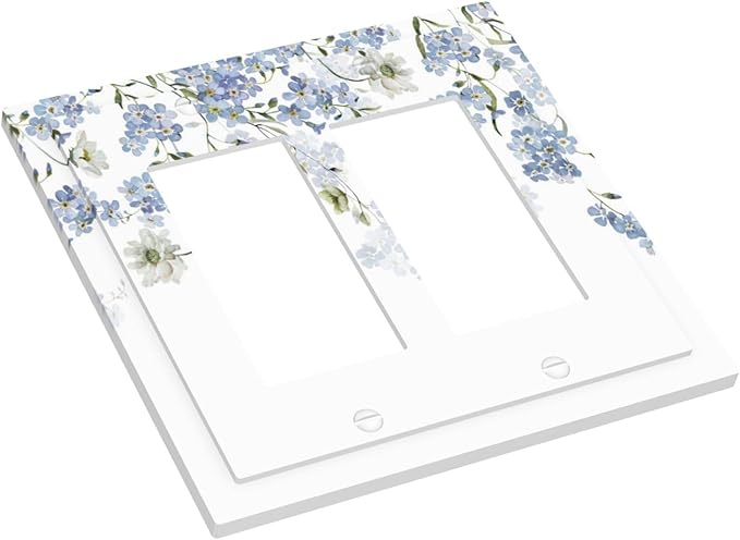 Hydrangea Blue Flowers Watercolor Floral Decorative Outlet Covers 2 Gang Double GFCI Rocker Electrical Wall Panels Light Switch Cover Plate for Bed Room Living Room Decor