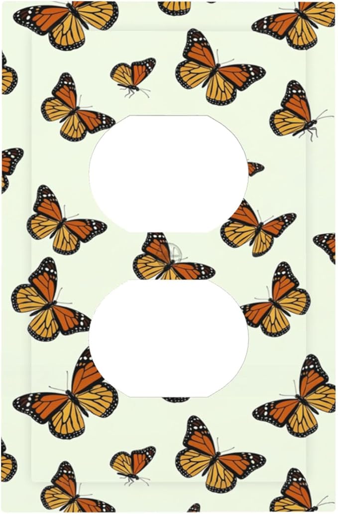 Monarch Butterfly Duplex Wall Plate - 1-Gang Standard US Size Butterfly Migration Outlet Covers, Vibrant Orange Whimsical Garden for Girls Room