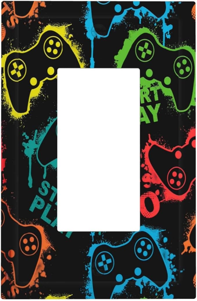 Gaming Hippie Gamer Modern Gamepad Colorful Graffiti Decorative Outlet Covers 1 Gang Single Rocker Light Switch Cover Plate Wall Plates GFCI Faceplate for Kids Room Nursery Decor