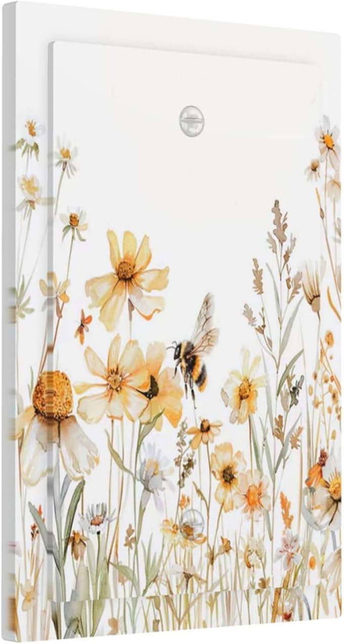 Yellow White Daisy Floral Bee Wild Flower Light Switch Cover Plate 1 Gang No Device Blank Electrical Wall Plates Faceplate Decorative Switch Plate Covers for Bedroom Living Room Decor