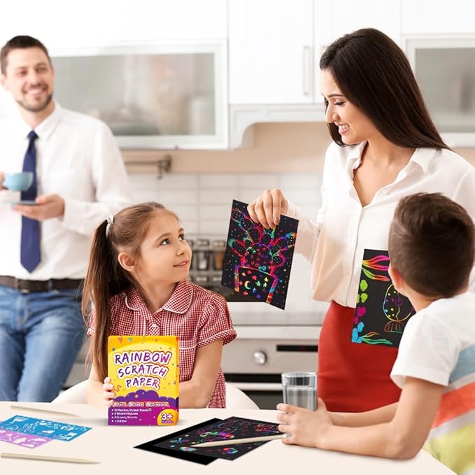FUNNYB&G Rainbow Scratch Paper Art for Kids - 60 Pcs Magic Rainbow Scratch Paper Off Set Scratch Easter Crafts Arts Supplies Kits Pads Sheets for Party Games Valentine's Day Christmas Birthday Gifts