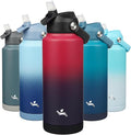 Konokyo Insulated Water Bottle with Straw Lid,32 oz Stainless Steel Vacuum Metal Bottle with Silicone Handle,Rosy Red