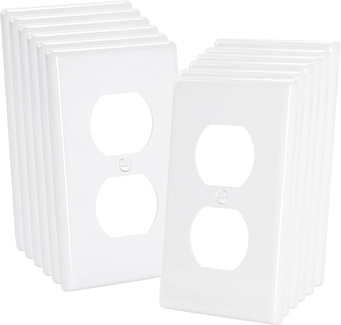 Bates- Duplex Receptacle Outlet Wall Plate, 4.5" x 2.75"/Standard Size, 12 Pack, White, Bulk 1-Gang Electrical Outlet Covers, Impact Resistant, UV Protection