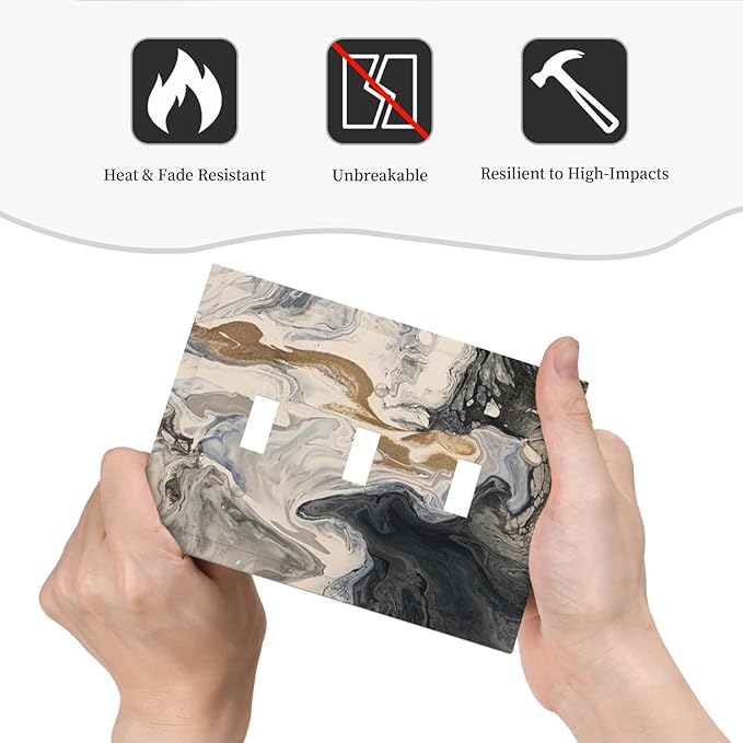 Decorative Switch Plates Black Gold Swirl Fluid Painting Marble 3 Gang Wall Plate Triple Toggle Light Switch Cover Faceplate Electrical Wall Panels For Bathroom Kitchen Decor
