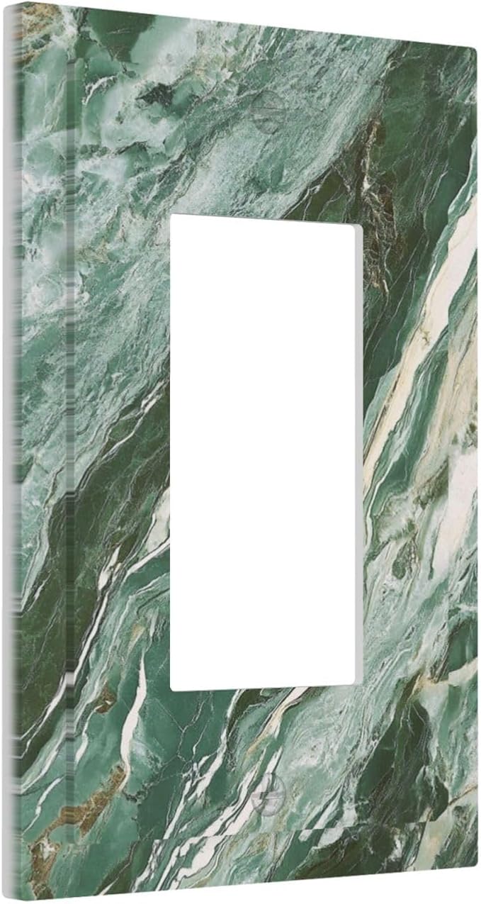 Decorative Light Switch Cover Plate with Modern Luxury Green Marble Texture Design 1 Gang Rocker Outlet Covers Single Decora Gfci Device Wall Plate for Kitchen Bathroom Decor