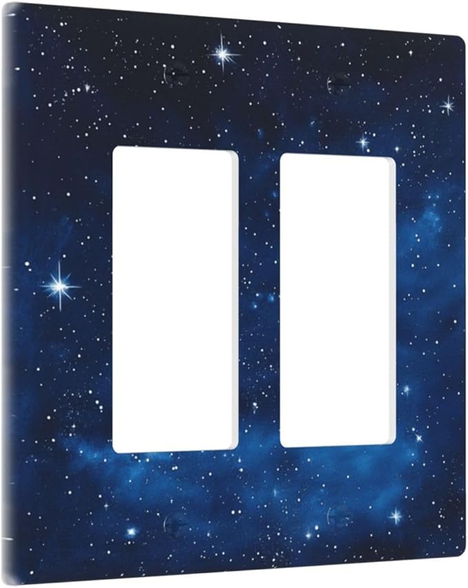 Outlet Covers Galaxy Starry Sky Universe Sparkle Stars 2 Gang Double Rocker Light Switch Cover Plate Decorative Wall Plate GFCI Socket Cover Electrical Switch Plate Covers for Bathroom Bedroom