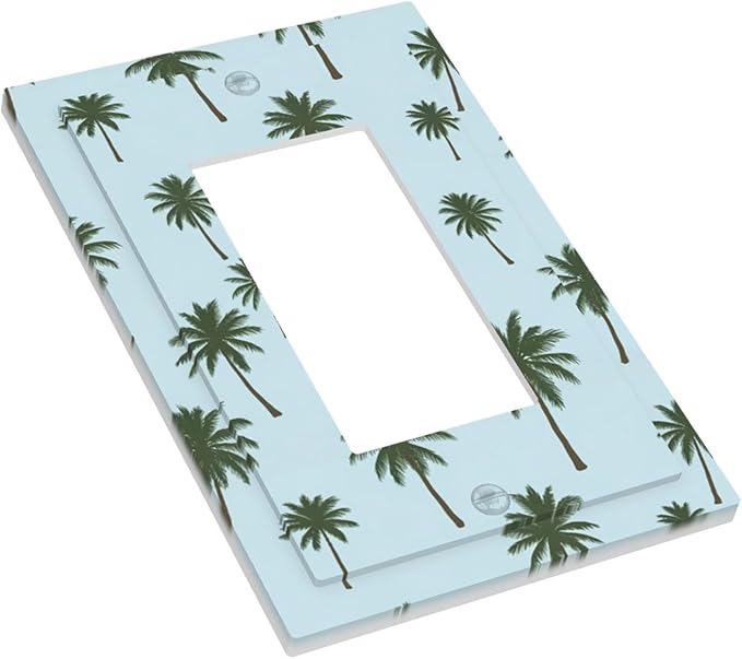 Tropical Palm Tree Pattern Single Rocker Switch Cover - 1-Gang Standard US Size Coastal Breeze Light Switch Covers for Beach House Decor