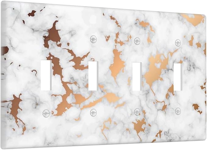 Lexury White Red Golden Marble 4 Gang Device Light Switch Cover Decorative Quad Toggle Wall Plate Decorative Electrical Faceplate for Home Bedroom Art Decorate