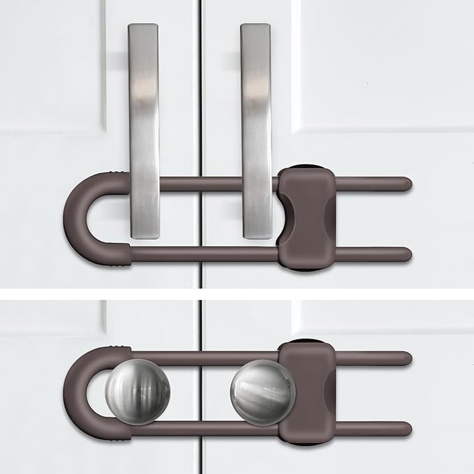 Baby Proofing Cabinets,Cabinet Locks for Babies,2 Pack U-Shaped Child Locks for Cabinets, Child Proof Cabinet Latches,Child Safety Cabinet Locks with Adjustable by SPISPI (Brown)