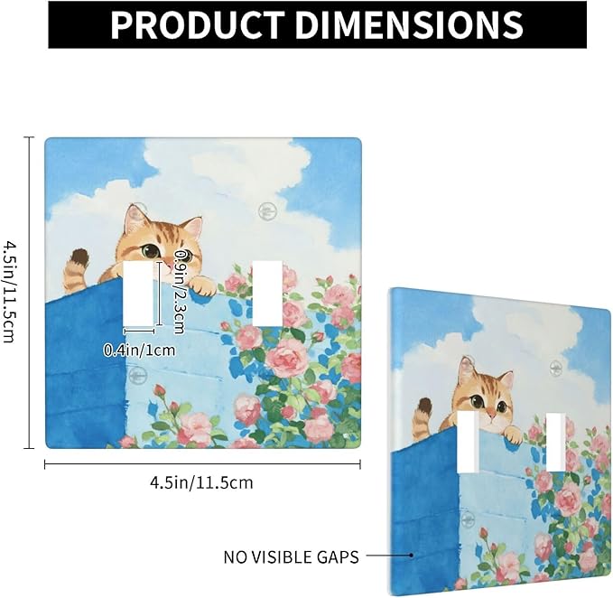 Cat Flower Double Toggle Wall Plate Decorative 2 Gang Light Switch Covers Electrical Switchplate Home Decorate Faceplat for Bathroom Bedroom Kitchen Room 4.5 x 4.5 Inch