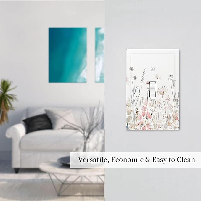 Floral Watercolor Wildflower Dandelion Plant Decorative Light Switch Cover 1 Gang Single Toggle Device Electrical Faceplate Switchplates Decorator Outlet Wall Plate for Farmhouse Bed Room Decor
