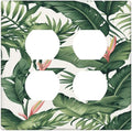 Tropical Leaf Jungle Botanical Palm Tree Greenery Floral Outlet Covers 2 Gang Double Duplex Decorative Light Switch Covers Electrical Wallplates Socket Faceplate for Bedroom Living Room Decor