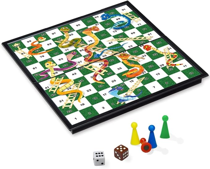 Snakes and Ladders Board Game Set-9.8", Magnetic Folding Travel Game, Family Fun Toys/Gift for Kids and Adults