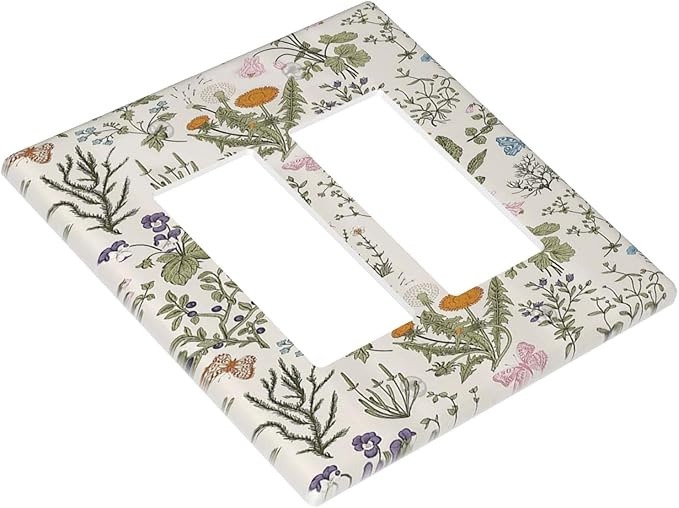 Outlet Covers Boho Floral Vintage Flowers Plants 1 Gang Duplex Light Switch Cover Plate Decorative Wall Plates Electrical Switchplate Receptacle for Bathroom Bedroom Decor（2 Pack）