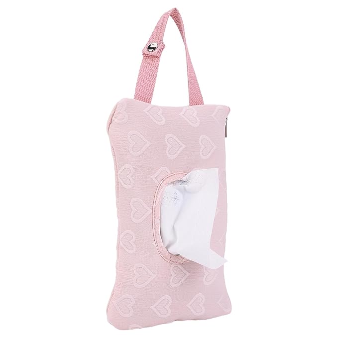 Quilted Baby Diaper and Wipes Pouch Portable Mommy Bag for Stroller Reusable Wipes Pouch with Lanyard (Pink Heart)