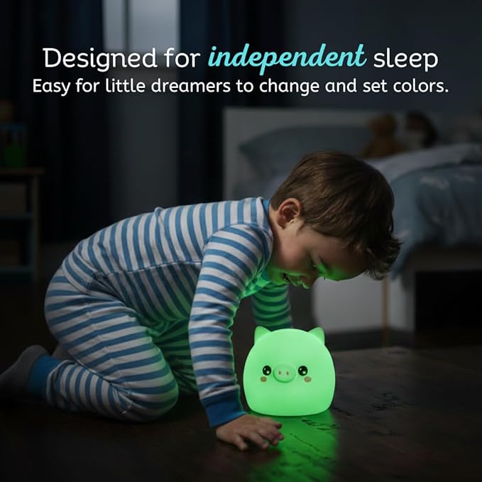 Lumipets Remote Control Silicone Night Light for Kids - Pig Design with 9 Soft Colors & Sleep Timer - Rechargeable, Battery-Operated Lamp for Bedroom | Baby Nursery, Toddler, Girls, Boys