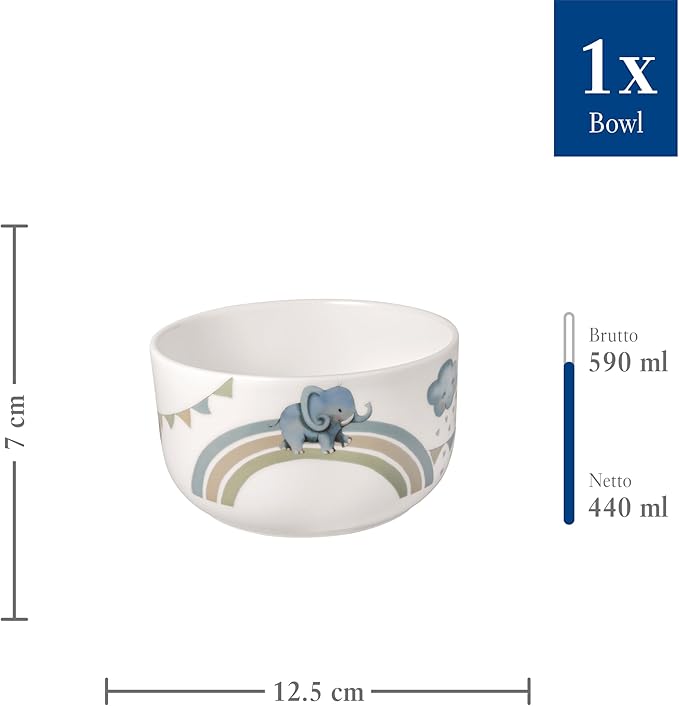 Villeroy & Boch - Boho Kids "Walk Like an Elephant" Children's Bowl, Porcelain Bowl in Boho Style, Diameter 12.5 cm, Dishwasher Safe, Microwave Safe