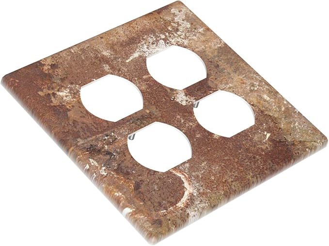 Outlet Covers Shabby Old Aged Rusty Antique Brass Metal 2 Gang Double Duplex Decorative Light Switch Covers Electrical Wallplates Socket Faceplate For Farmhouse Cabin Decor