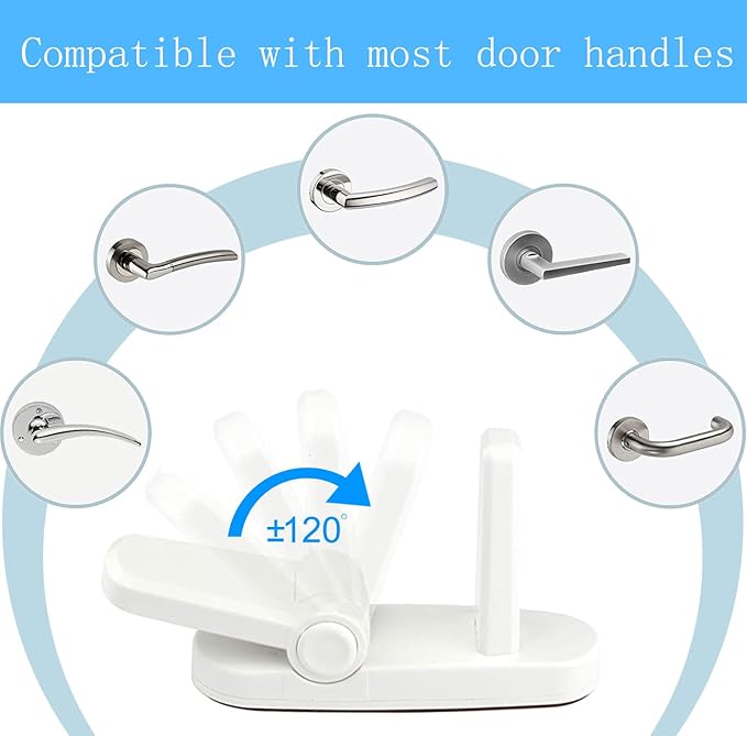 Childproof Door Lever Lock Baby safety locks for doors (4 Pack) Improved door safety for kids, 3M Adhesive No Drilling Child Safety Door Handle Lock. Simple Install, No Tools Needed (White, 4)