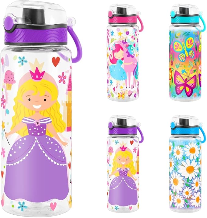 Home Tune Cute Water Bottle for School Kids Girls, BPA FREE Tritan & Leak Proof & Easy Clean & Carry Handle, 23oz/ 680ml - Princess