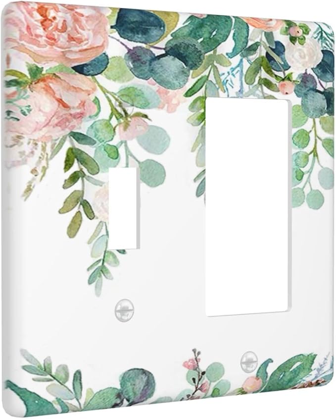Green Eucalyptus Leaves Floral Watercolor Flower Outlet Covers 1 Toggle 1 Rocker Combination Decorative Wall Plate Electrical Switch Plates Light Switch Cover Plate for Bed Room Living Room Decor