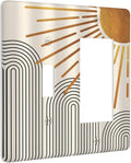 Mid Century Beige Boho Abstract Sun Vintage Arch 2 Gang Single Toggle Rocker Combination Light Switch Cover Decorative Wall Plate Cover Electrical Faceplate Switchplate for Country Bedroom Decor