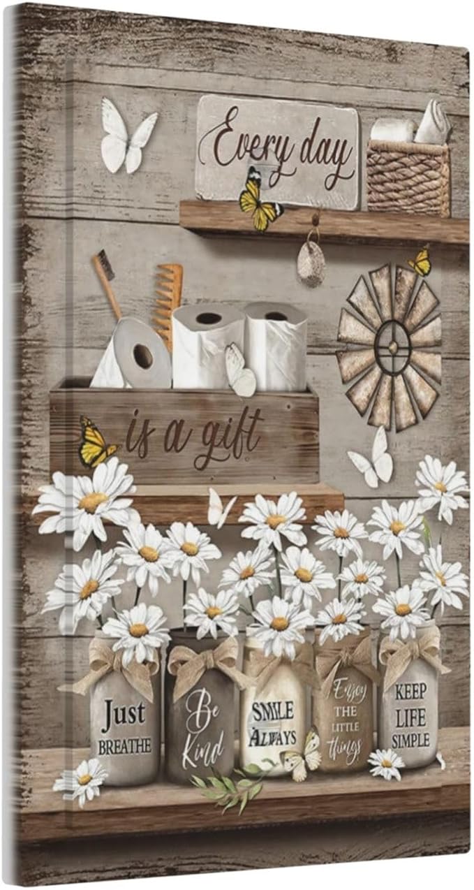 Rustic Daisy Flower Butterfly Inspirational Cottage Light Switch Cover Plate 1 Gang No Device Blank Electrical Wall Plates Faceplate Decorative Switch Plate Covers for Farmhouse Bedroom Decor