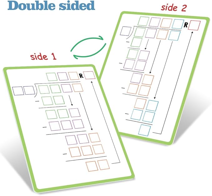 Lachilly Double Sided Dry Erase Handwriting Practice Board Multiplication and Division Board, 2-Digit Multiplication, Long Division, Home School Classroom Students Math Manipulatives Teaching Aids