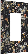 Butterfly Single Rocker Outlet Wall Plates Vintage Flower Leaves 1 Gang Light Switch Cover Decorative Dark Backgrounds Electrical GFCI Switchplate Cute Bees Dimmer Decor for Bedroom Kitchen Bathroom