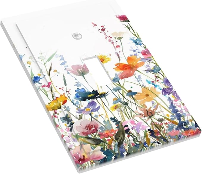 Watercolor Wildflowers Colorful Floral Plant Decorative Light Switch Cover 1 Gang Single Toggle Device Electrical Faceplate Switchplates Decorator Outlet Wall Plate for Bedroom Living Room Decor