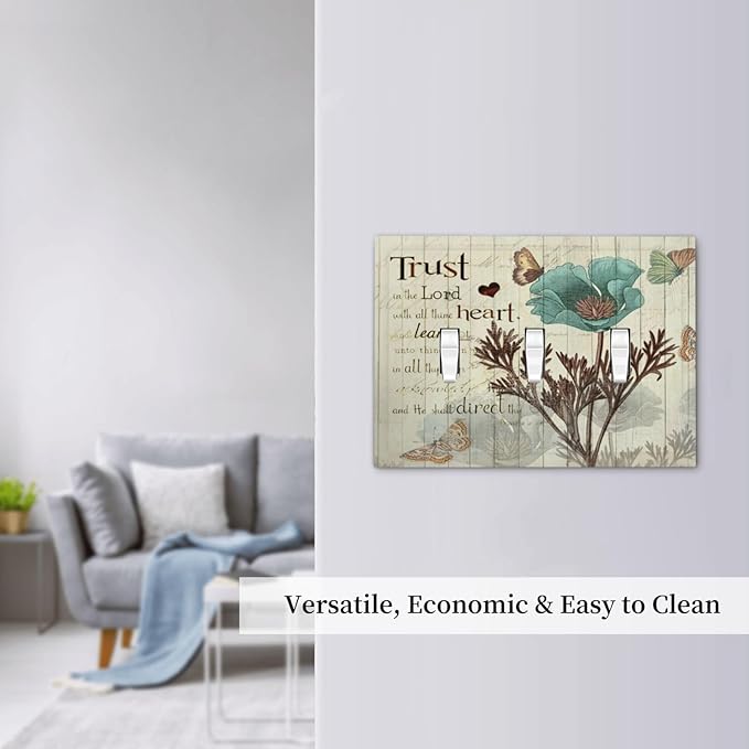 Rustic Elegant Teal Tulip Bible Inspirational Quote Decorative Switch Plates 3 Gang Wall Plate Triple Toggle Light Switch Cover Faceplate Electrical Wall Panels for Farmhouse Bedroom Decor