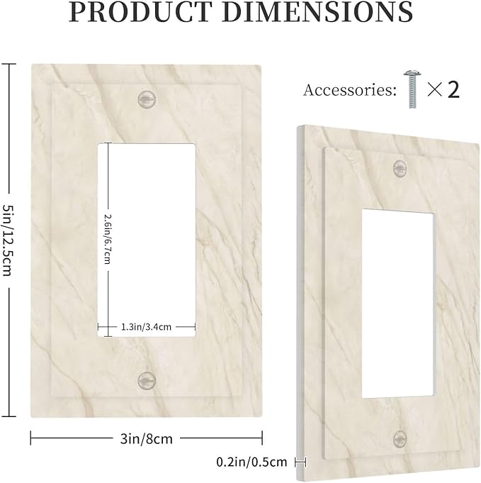 White Taupe Marble Abstract Luxury Decorative Outlet Covers 1 Gang Single Rocker Light Switch Cover Plate Wall Plates GFCI Faceplate for Bathroom Kitchen Home Decor