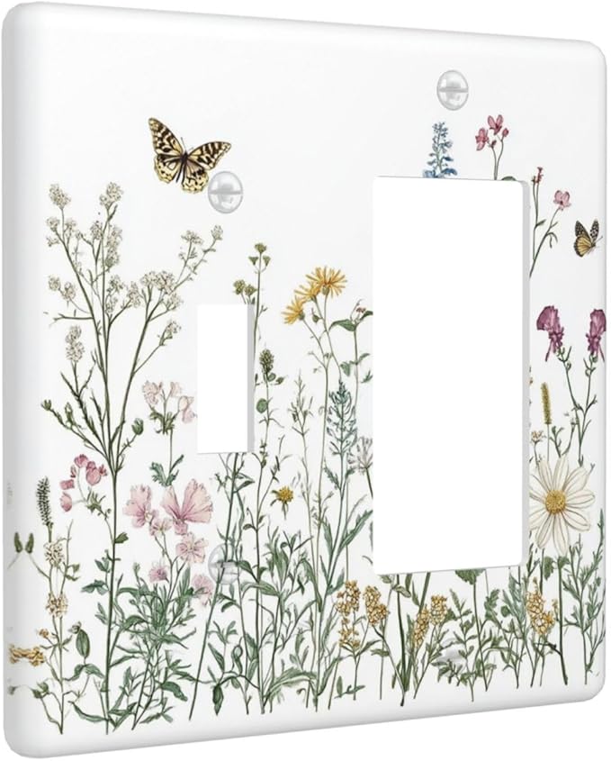 Outlet Covers Rustic Wildflowers Butterfly Colorful Floral 1 Toggle 1 Rocker Combination Decorative Wall Plate Electrical Switch Plates Light Switch Cover Plate For Bed Room Living Room