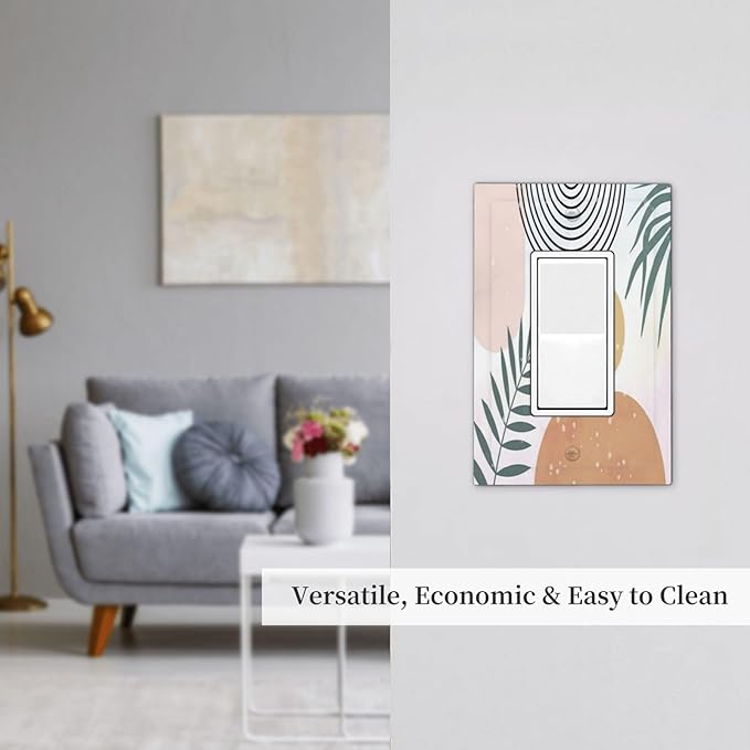 Outlet Covers Boho Mid Century Sun Leaves 1 Gang Wall Plate Single Rocker Light Switch Cover Abstract Leaf Arch Decorative GFCI Receptacle Cover Electrical Switchplate for Bathroom Home Decor